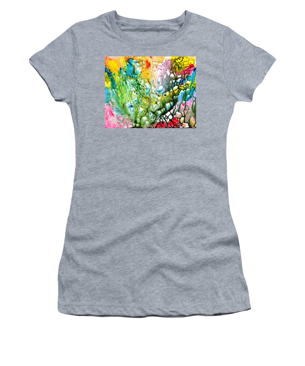 Yupo Women's T-Shirt featuring the painting The coral abstract painting by Manjiri Kanvinde