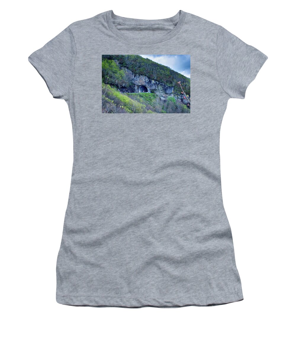 Tunnel Women's T-Shirt featuring the photograph The Craggy Pinnacle Tunnel on the Blue Ridge Parkway in North Ca by Alex Grichenko