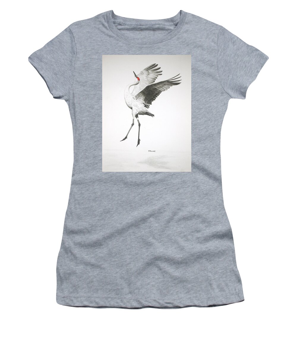 Sandhill Women's T-Shirt featuring the drawing The Dance by Richard Rooker