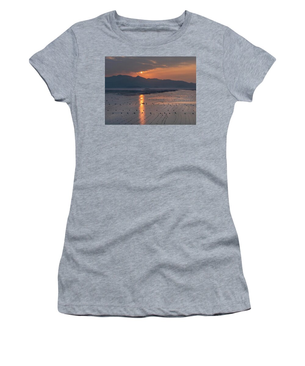 Aquaculture Women's T-Shirt featuring the photograph The day begins for fisherman. by Usha Peddamatham