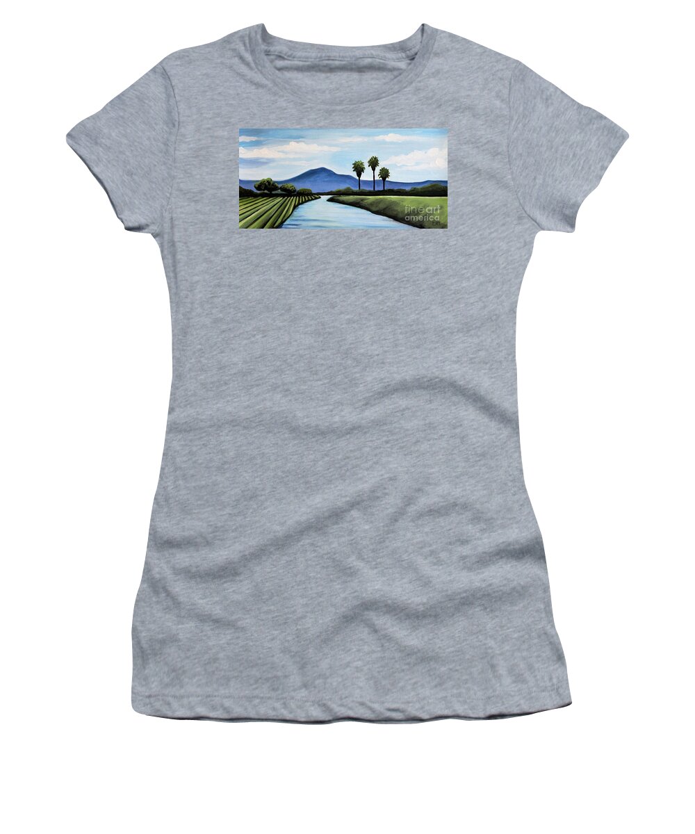  Landscape Women's T-Shirt featuring the painting The Delta by Elizabeth Robinette Tyndall