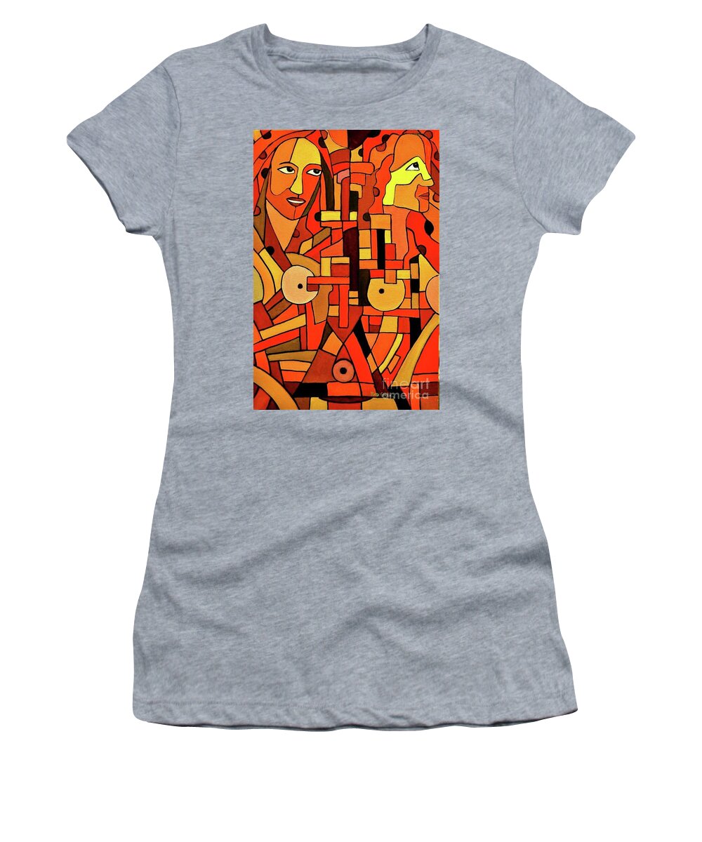 The Desire To Play In Red Women's T-Shirt featuring the painting The desire to play in red by Plata Garza