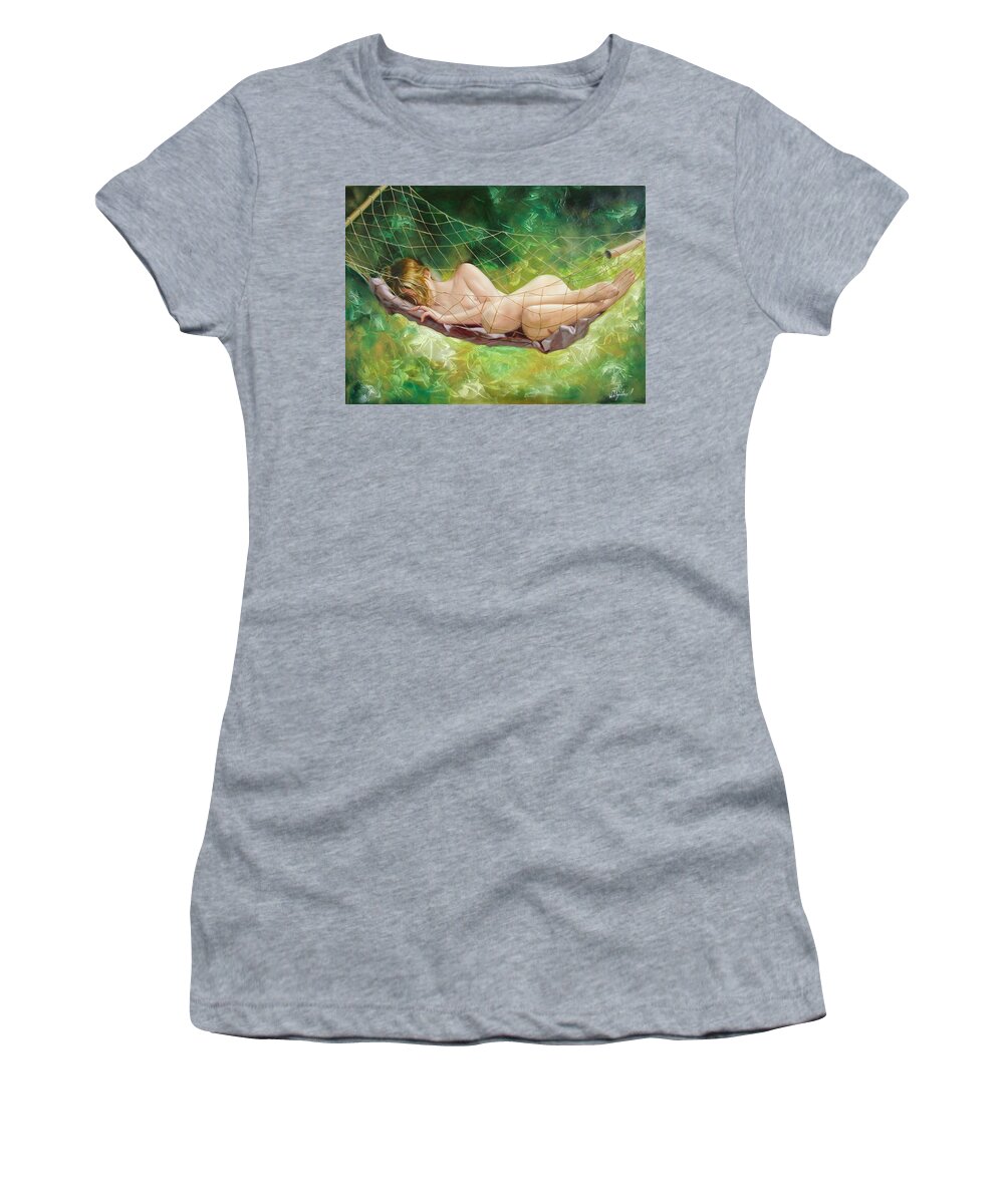 Oil Women's T-Shirt featuring the painting The dream in summer garden by Sergey Ignatenko