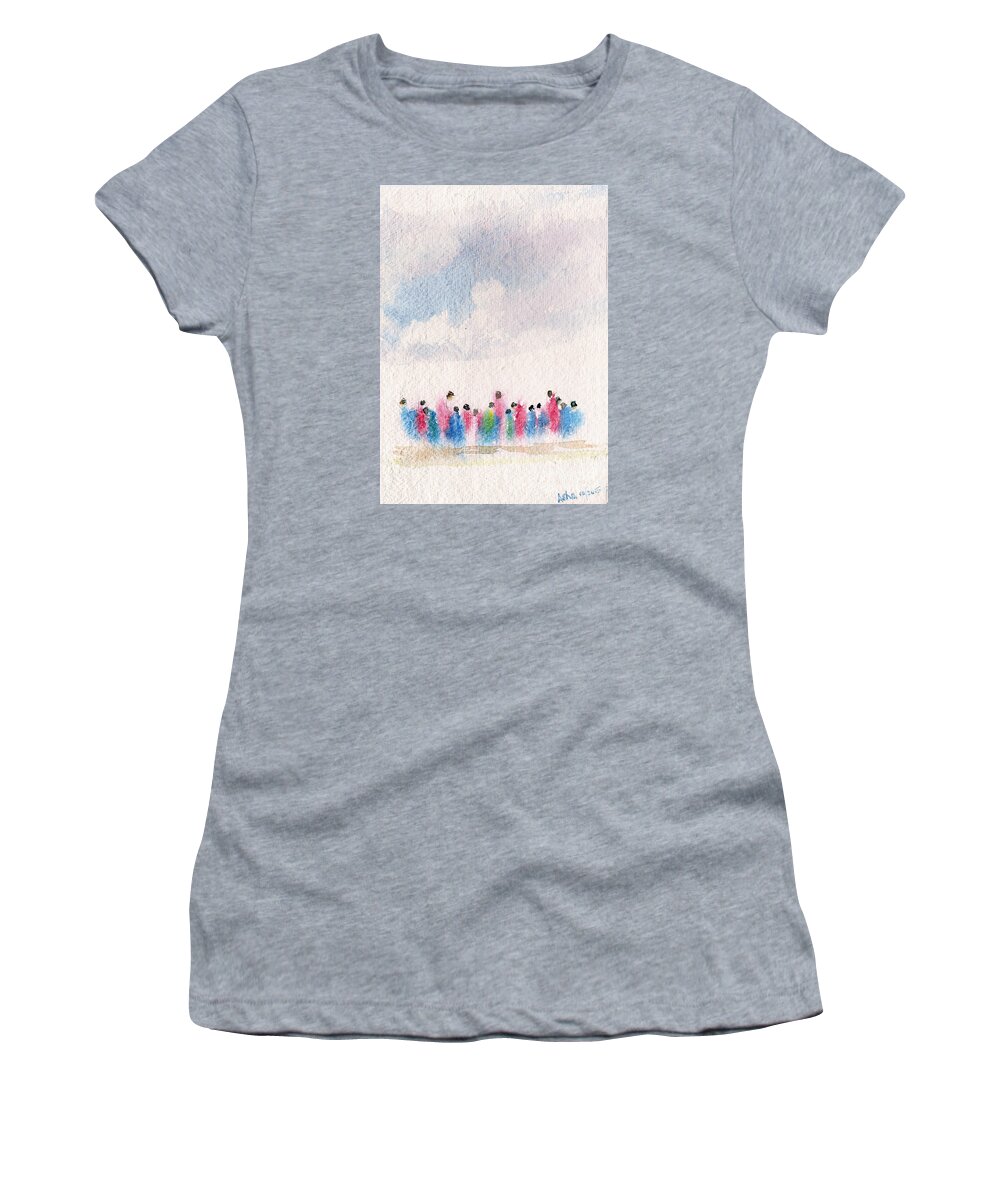 Watercolors Women's T-Shirt featuring the painting The drifting people by Asha Sudhaker Shenoy