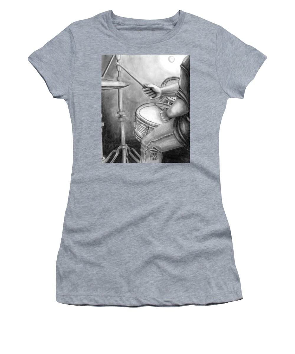 Drummer Women's T-Shirt featuring the drawing The Drummer by Scarlett Royale