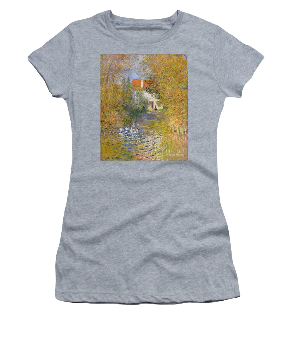 French Women's T-Shirt featuring the painting The Duck Pond by Claude Monet