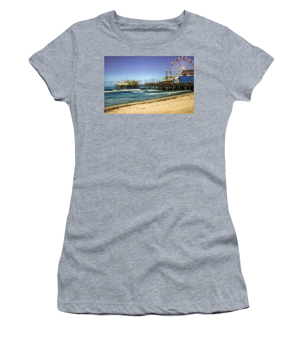 Santa Monica Pier Women's T-Shirt featuring the photograph The Ferris Wheel - Santa Monica Pier by Gene Parks