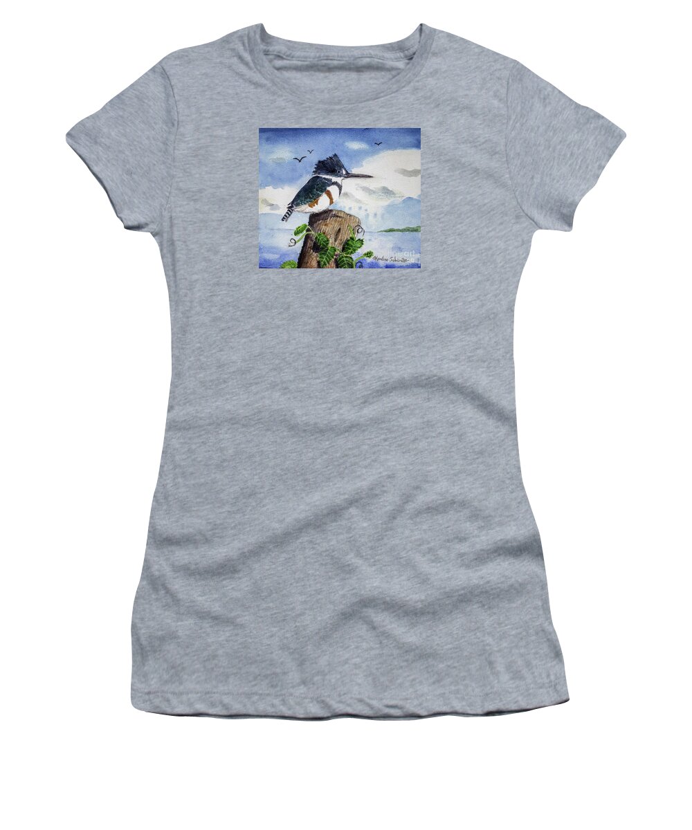 Bird Women's T-Shirt featuring the painting The Fisher Queen by Marlene Schwartz Massey