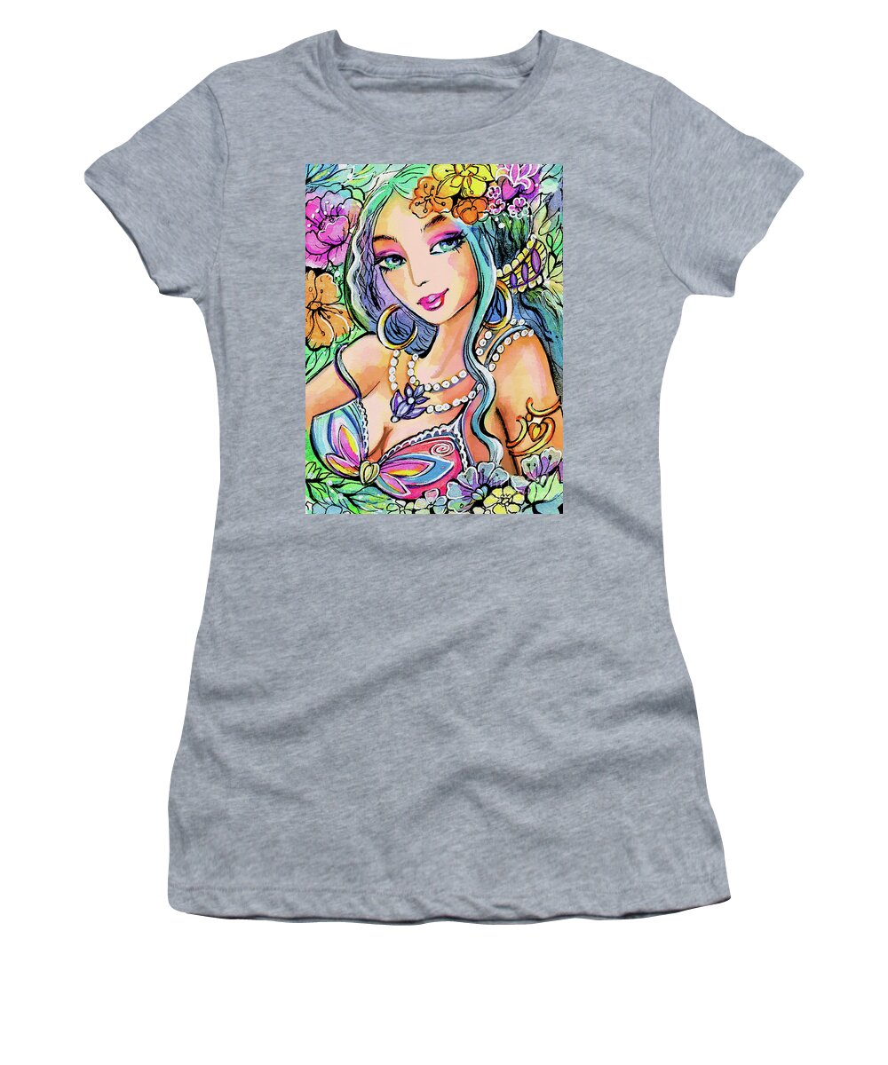 Beautiful Eastern Woman Women's T-Shirt featuring the painting The Flowery Stream by Eva Campbell
