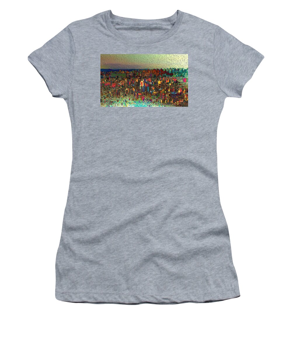 The Fun Side Of Town Women's T-Shirt featuring the mixed media The Fun Side of Town by Kiki Art