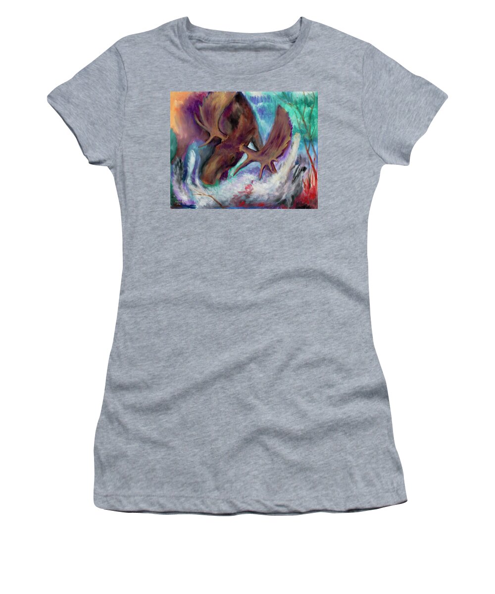 Moose Women's T-Shirt featuring the painting The Fury by Joe Baltich
