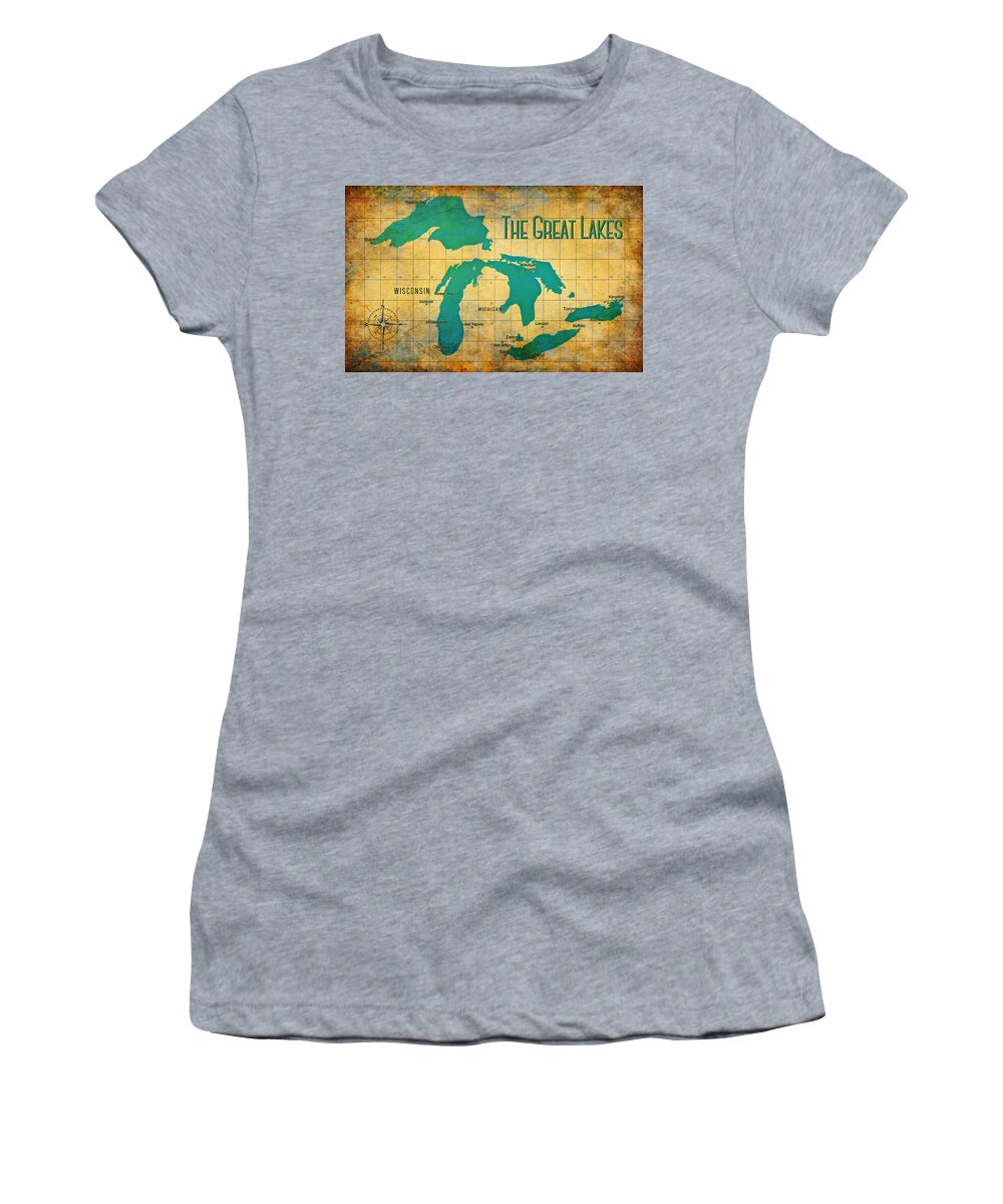 Lake Women's T-Shirt featuring the digital art The Great Lakes by Greg Sharpe