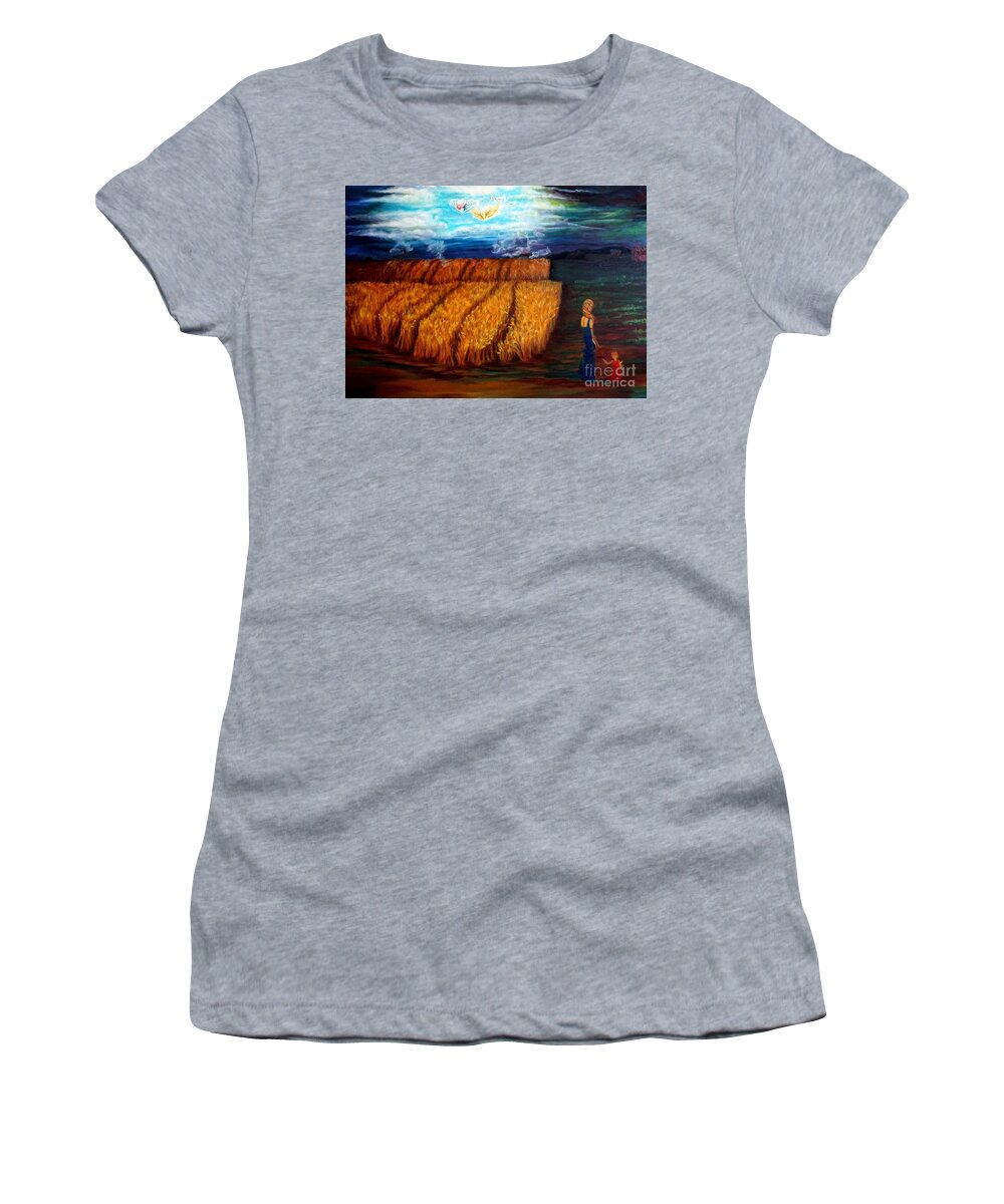 Angel Women's T-Shirt featuring the painting The Harvest by Georgia Doyle