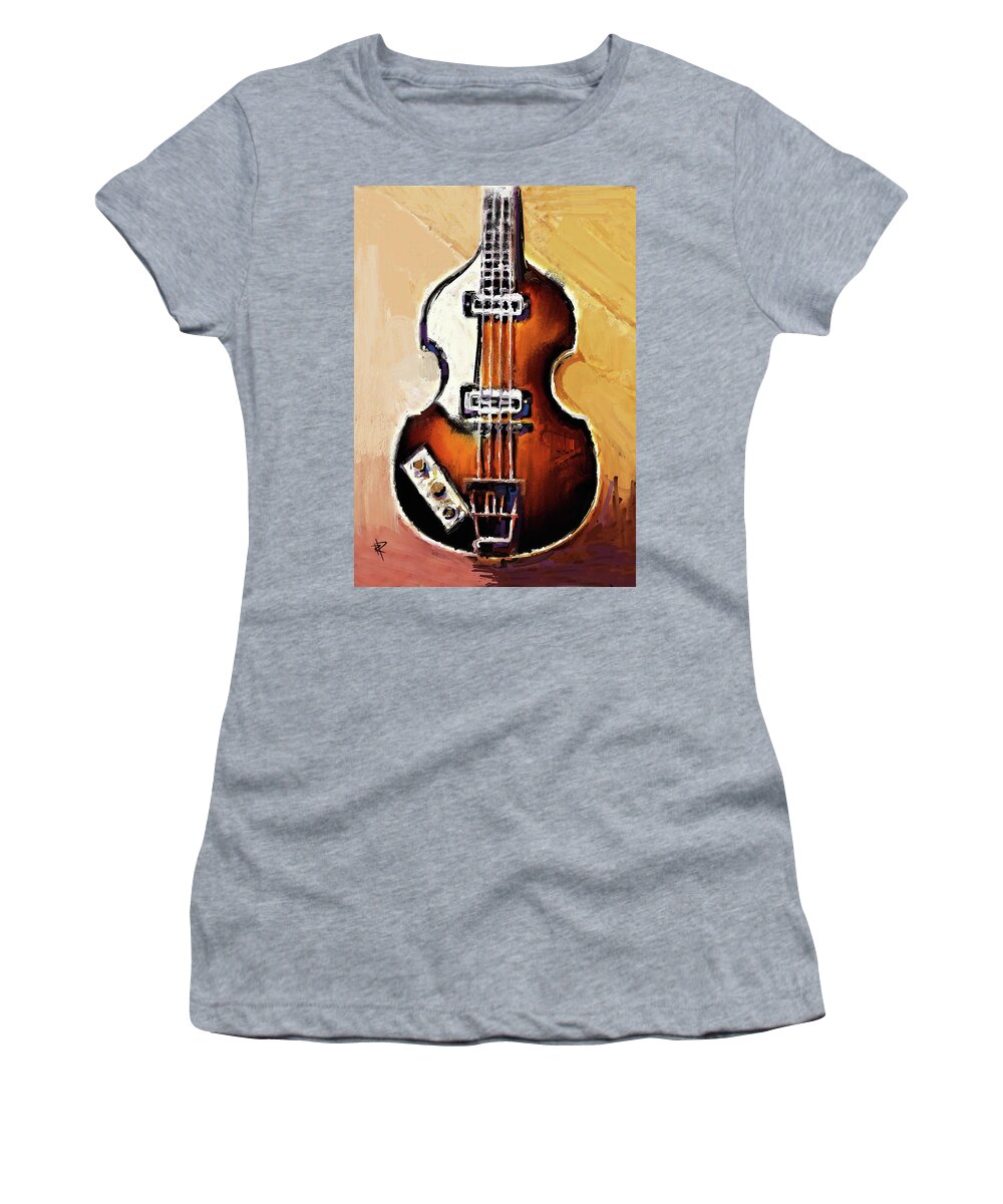 Hofner Bass Guitar Women's T-Shirt featuring the mixed media The Hofner Bass by Russell Pierce