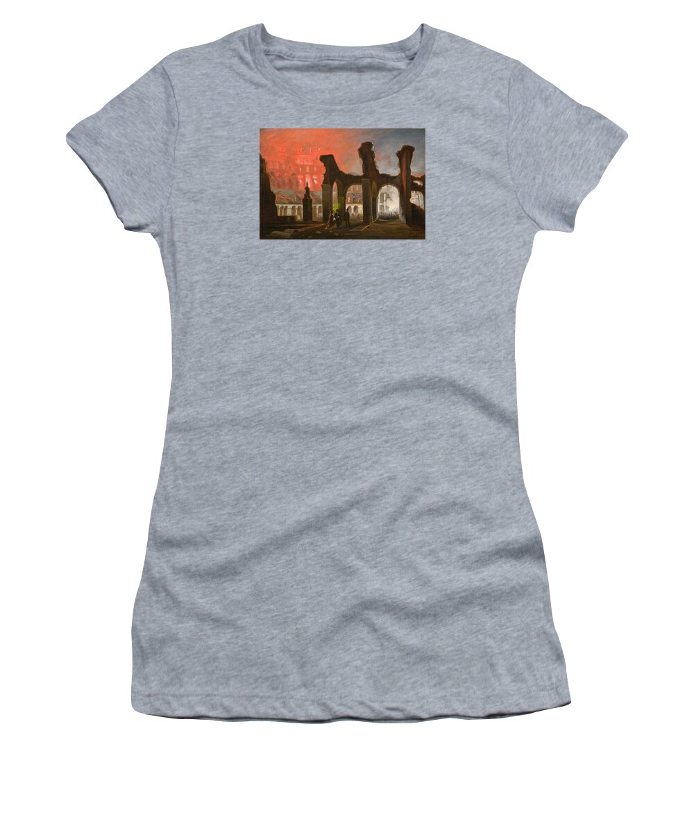 Ippolito Caffi Women's T-Shirt featuring the painting The interior of the Colosseum illuminated by Fireworks by Ippolito Caffi
