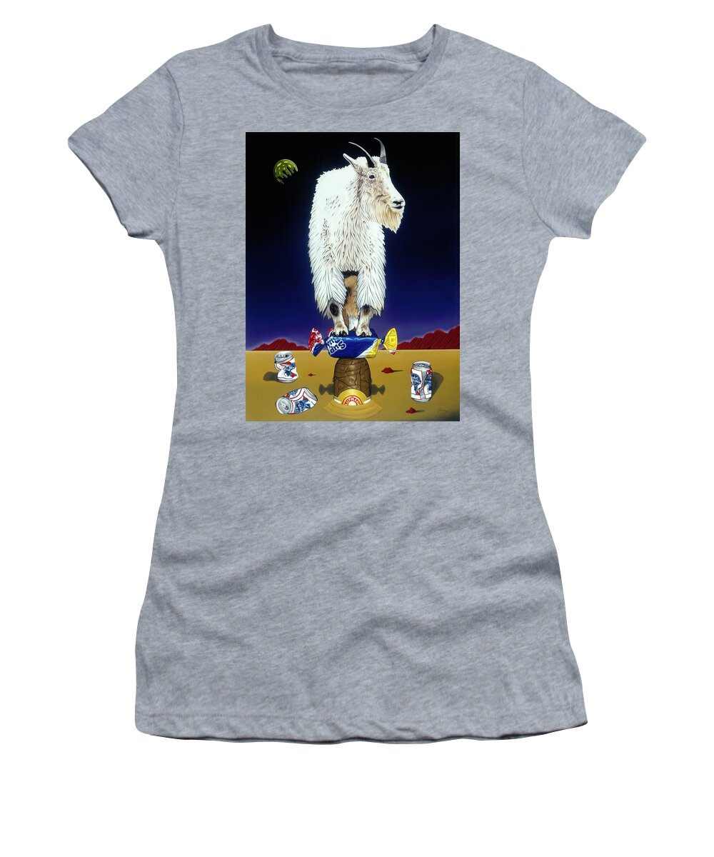 Mountain Goat Women's T-Shirt featuring the painting The Intoxicated Mountain Goat by Paxton Mobley