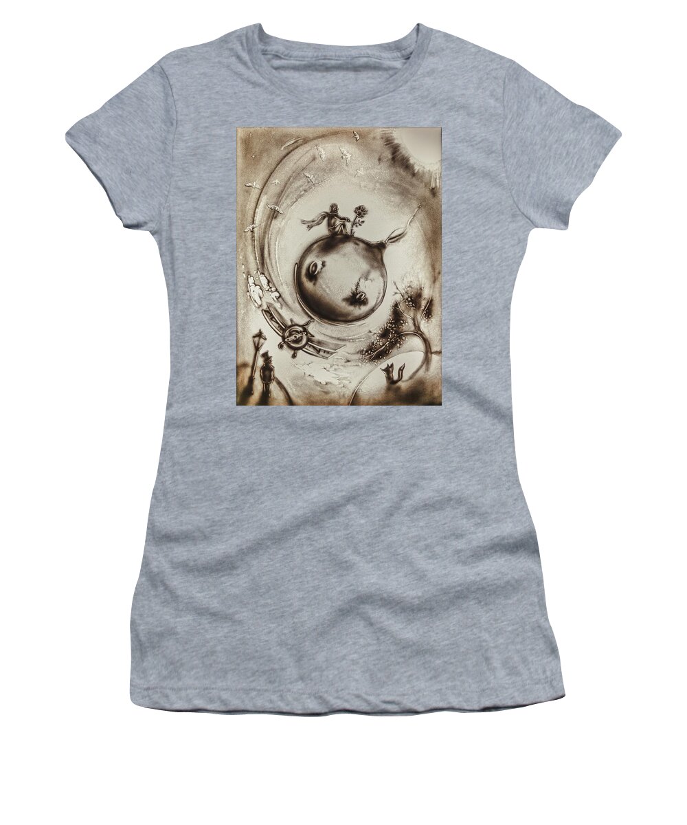 The Little Prince Women's T-Shirt featuring the painting The Little Prince by Elena Vedernikova