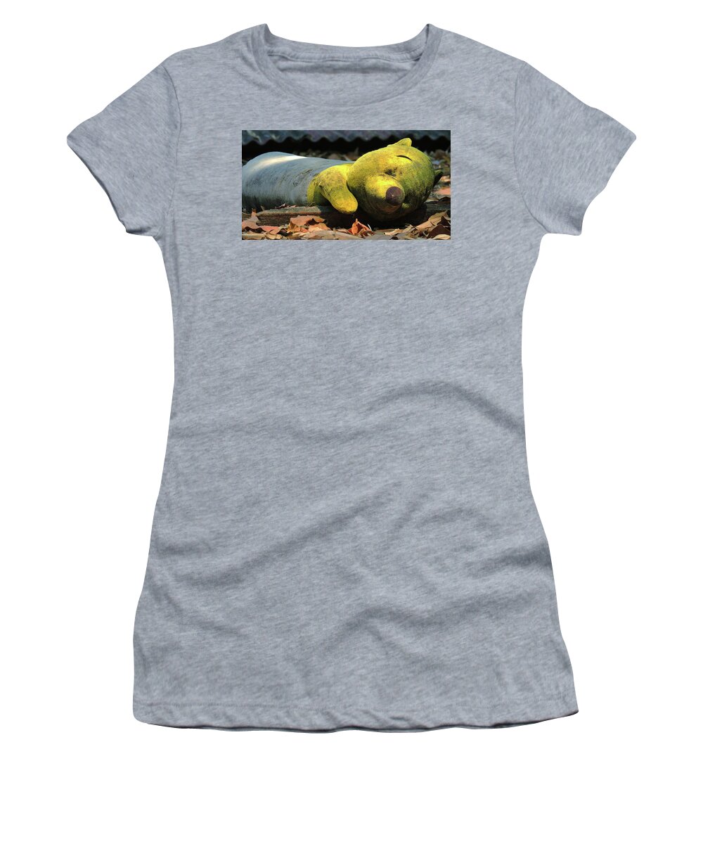 Leaves Women's T-Shirt featuring the photograph The lonely teddy bear by Jeremy Holton