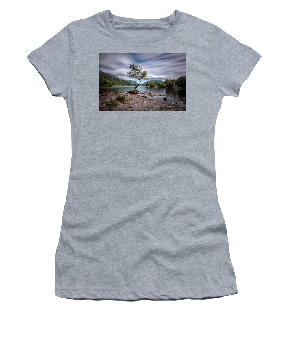 Llyn Padarn Women's T-Shirt featuring the photograph The lonely tree at Llyn Padarn lake - Part 1 by Mariusz Talarek