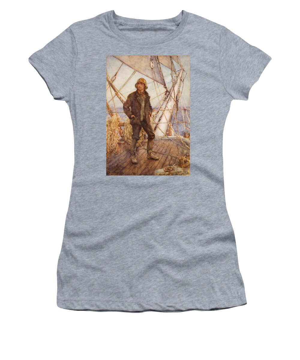 Henry Scott Tuke Women's T-Shirt featuring the painting The Lookout Man by Henry Scott Tuke