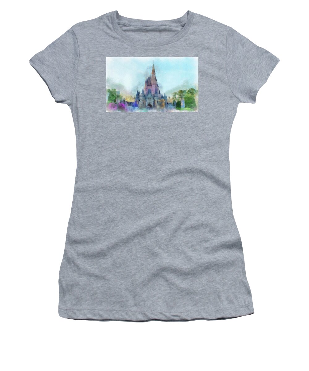 Castle Women's T-Shirt featuring the photograph The Magic Kingdom Castle WDW 05 Photo Art MP by Thomas Woolworth