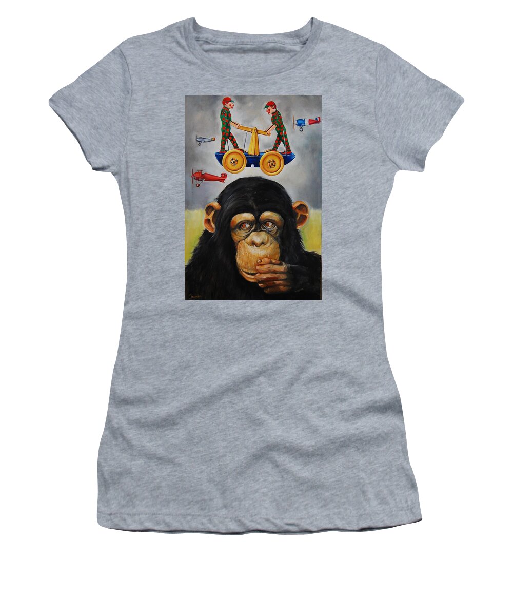 Tin Toys Women's T-Shirt featuring the painting The Magnificent Flying Strauss by Jean Cormier