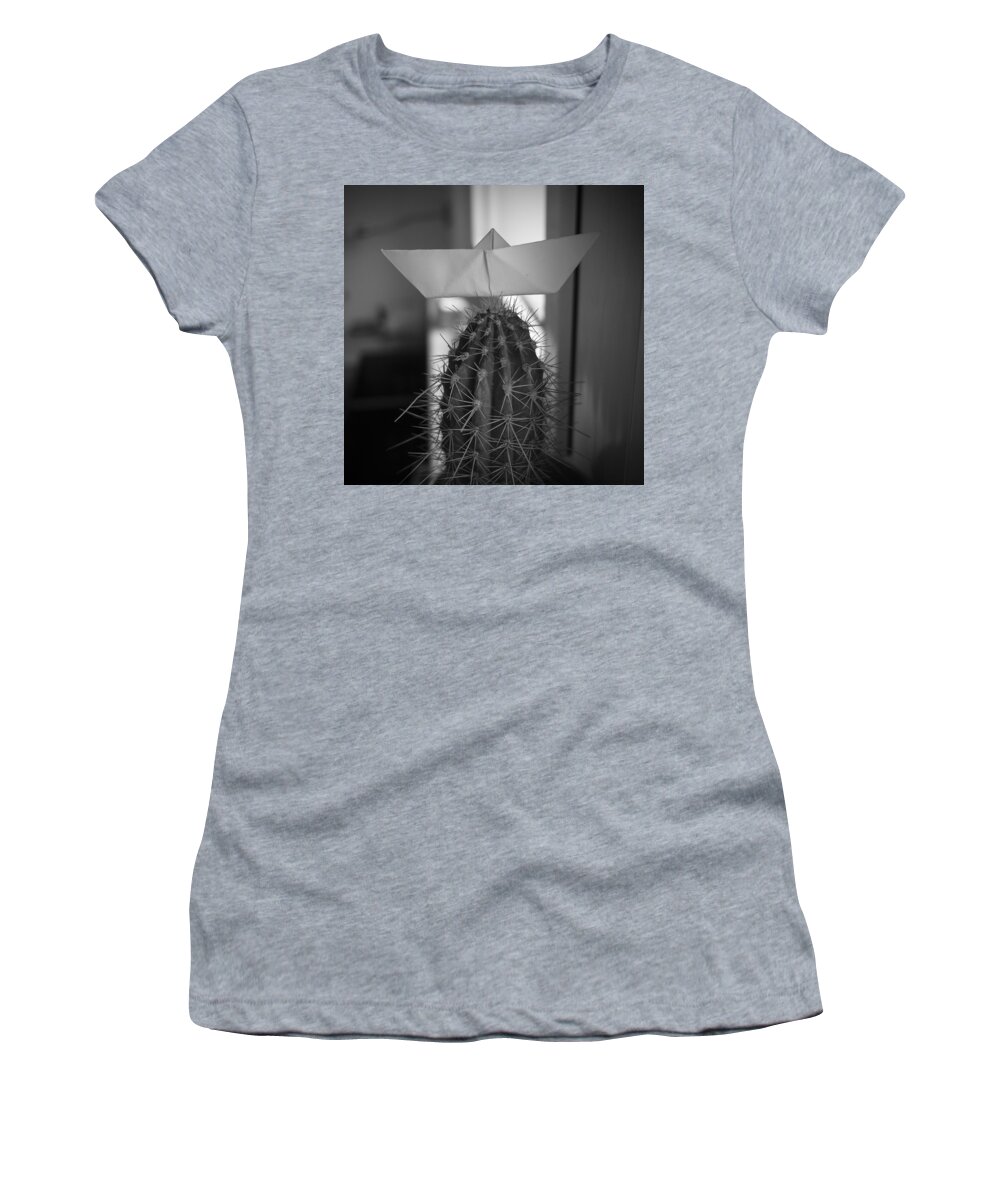 Paperboat Sombrero Cactus Hat Monochrome Blackandwhite Women's T-Shirt featuring the photograph The Mexican Boat by Janine Pauke