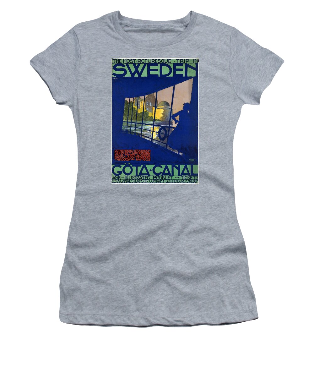 Gota Canal Women's T-Shirt featuring the photograph The Most Picturesque Trip in Sweden - Gota Canal - Retro travel Poster - Vintage Poster by Studio Grafiikka