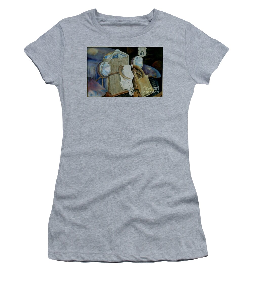 Watercolor Women's T-Shirt featuring the painting The Mother Road by Sandy Brindle