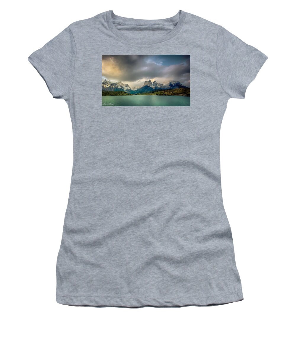 Mountains Women's T-Shirt featuring the photograph The Mountains on the Lake by Andrew Matwijec