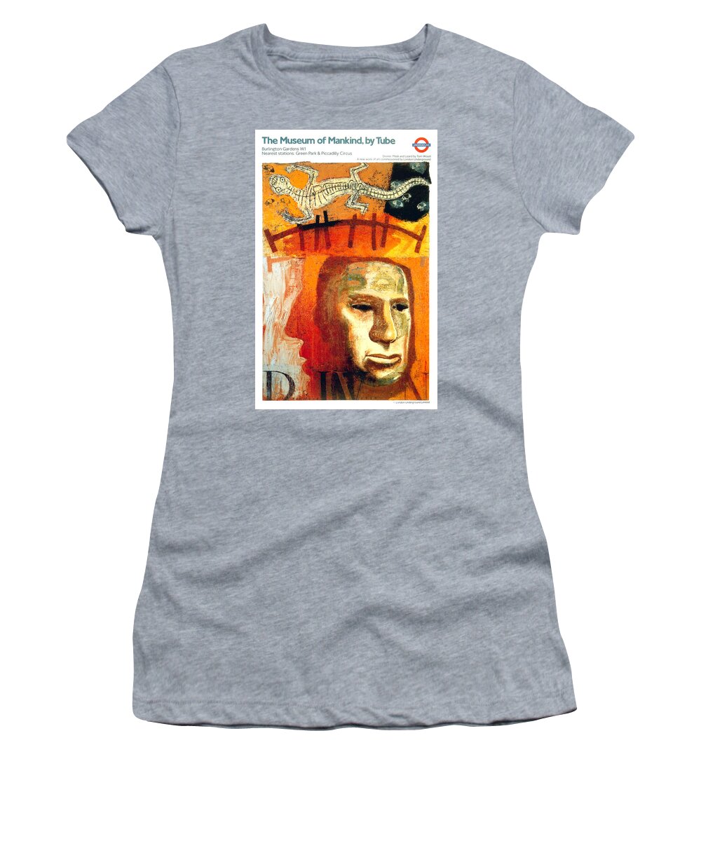 Museum Women's T-Shirt featuring the mixed media The Museum of Mankind by Tube - Burlington Gardens - London Underground - Retro travel Poster by Studio Grafiikka