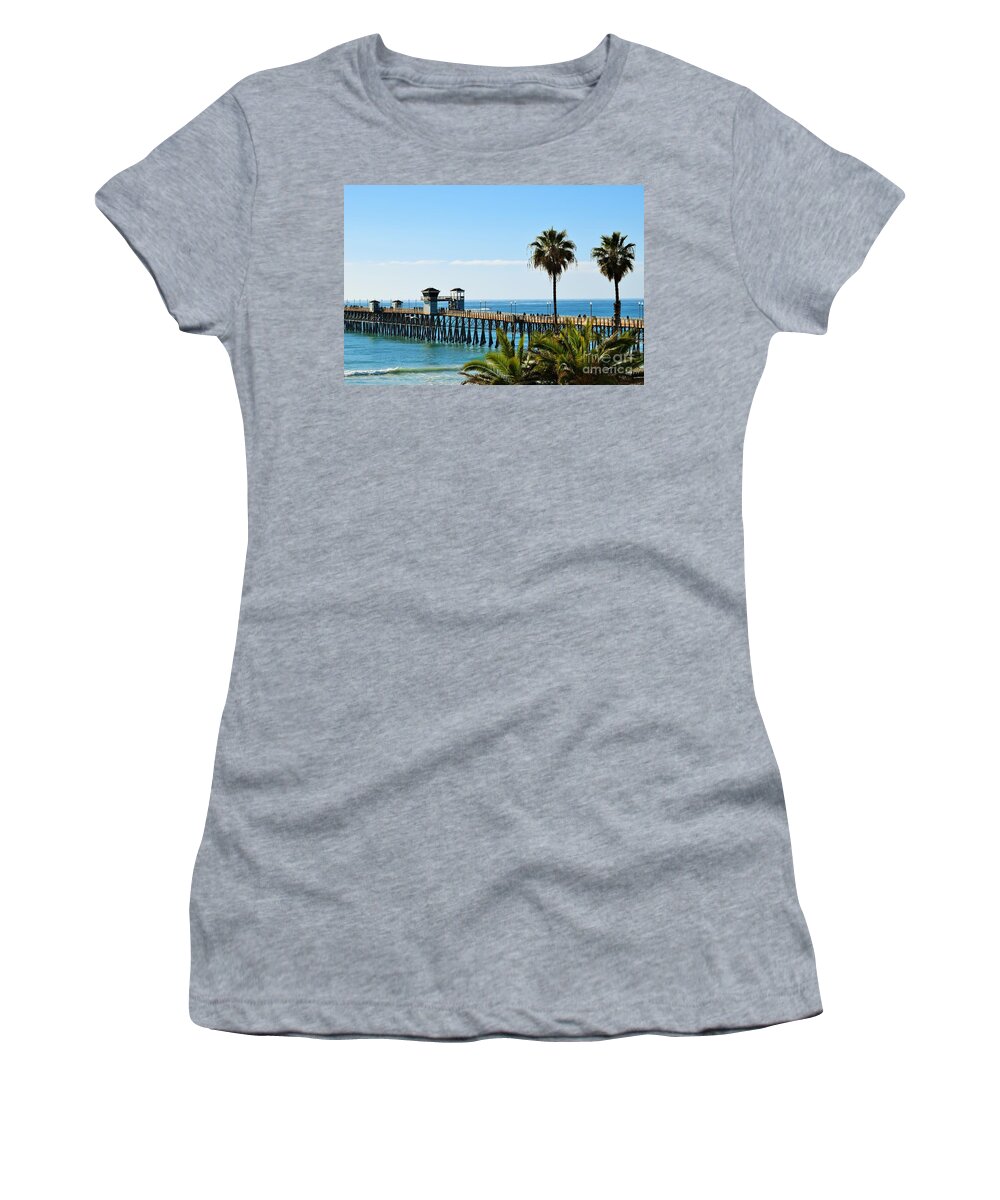 Hao Aiken Women's T-Shirt featuring the photograph The Oceanside Pier View South Beach by Hao Aiken