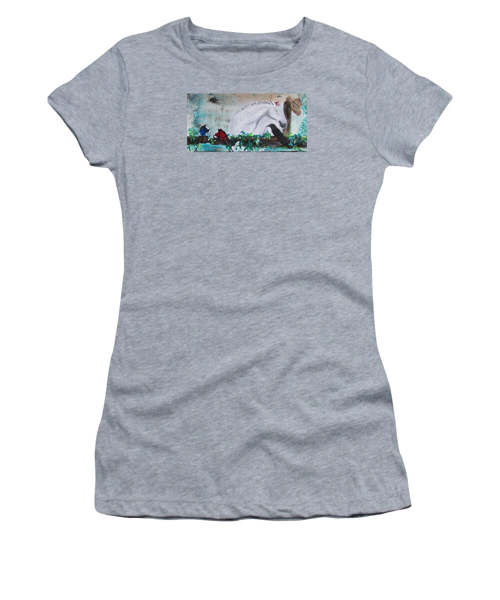 Raven Women's T-Shirt featuring the painting The Old Grey Mare by Susan Voidets