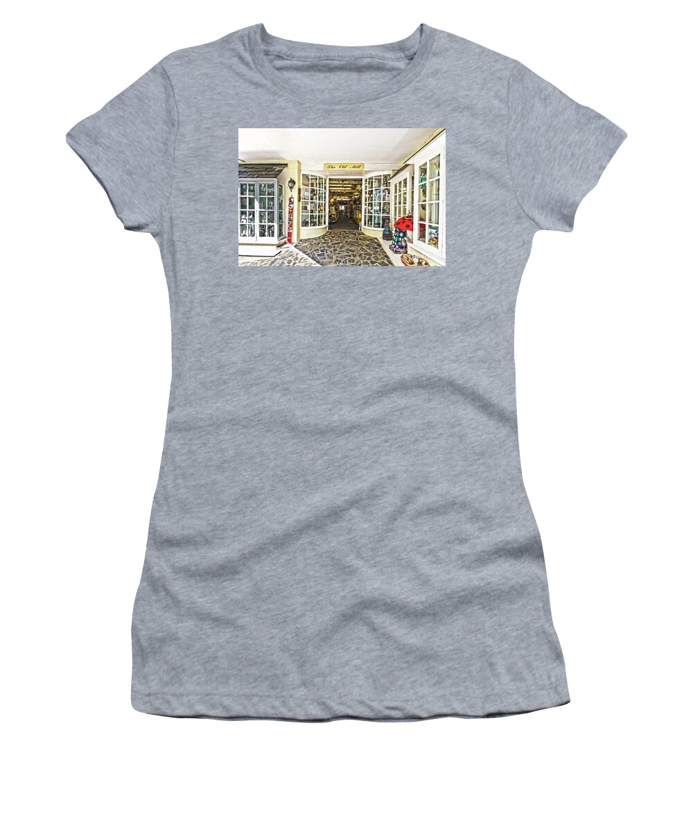Old Mill Gift Shop Women's T-Shirt featuring the photograph The Old Mill Gift Shop Looe by Terri Waters