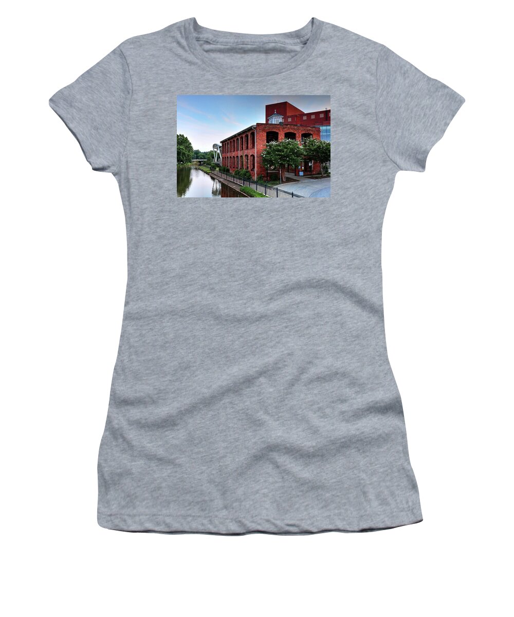 Old Mill Reedy River In Greenville Women's T-Shirt featuring the photograph The Old Mill In Falls Park On The Reedy River in Greenville, South Carolina by Carol Montoya