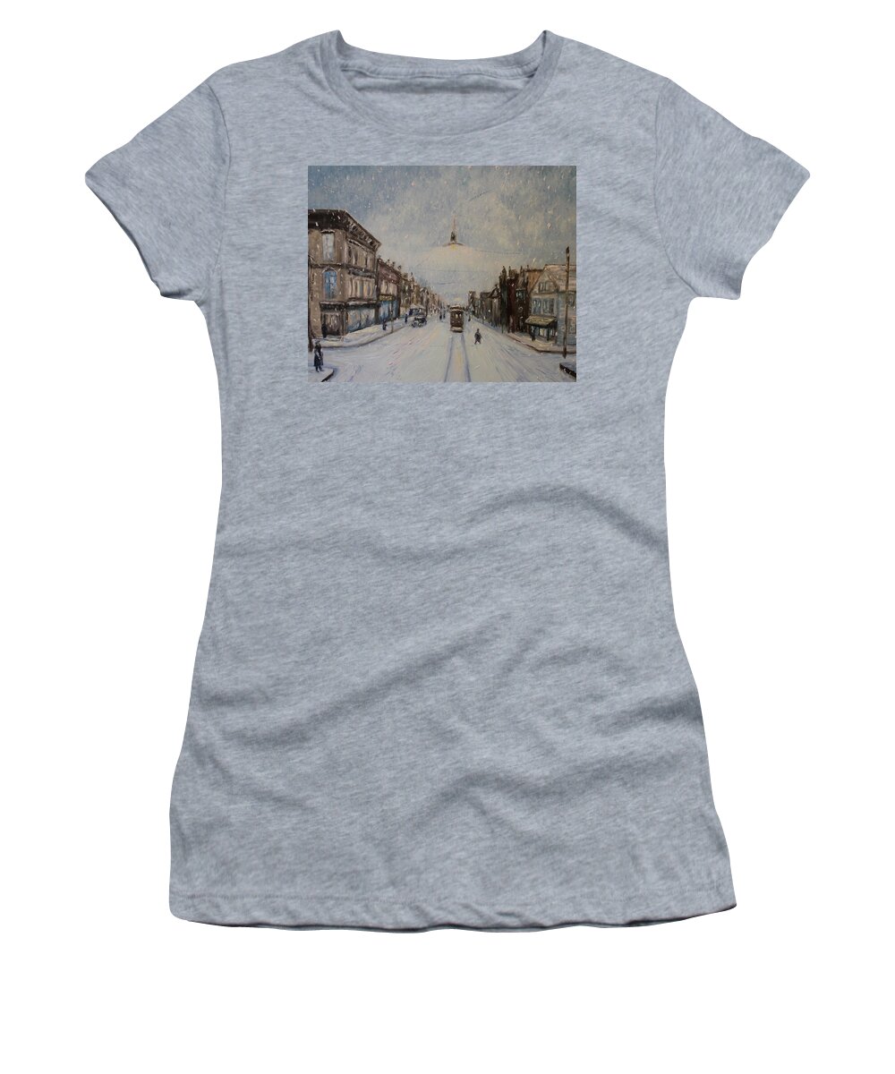 Christmas Card Women's T-Shirt featuring the painting The Old Reliable Lines by Daniel W Green