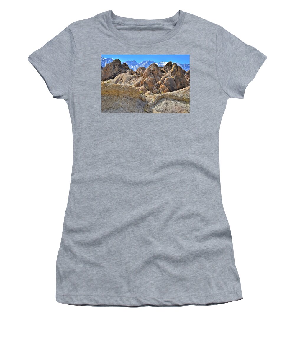 Alabama Hills Women's T-Shirt featuring the photograph The Ornate Boulders of the Alabama Hills by Ray Mathis