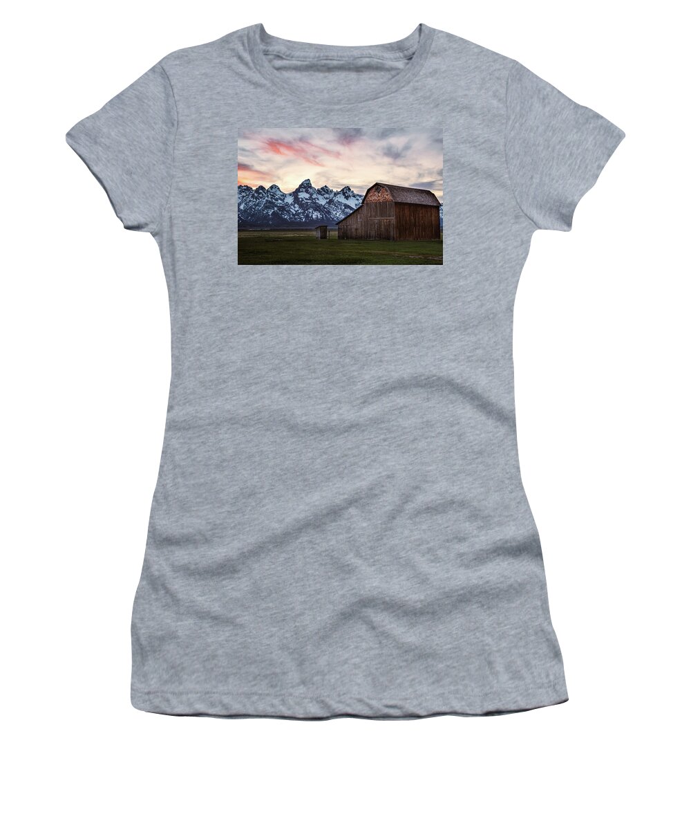 Clouds Women's T-Shirt featuring the photograph The Other Moulton Barn by Laura Roberts