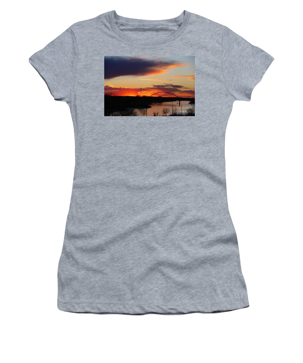 Sunset Women's T-Shirt featuring the photograph The other side of the Bridge by Yumi Johnson