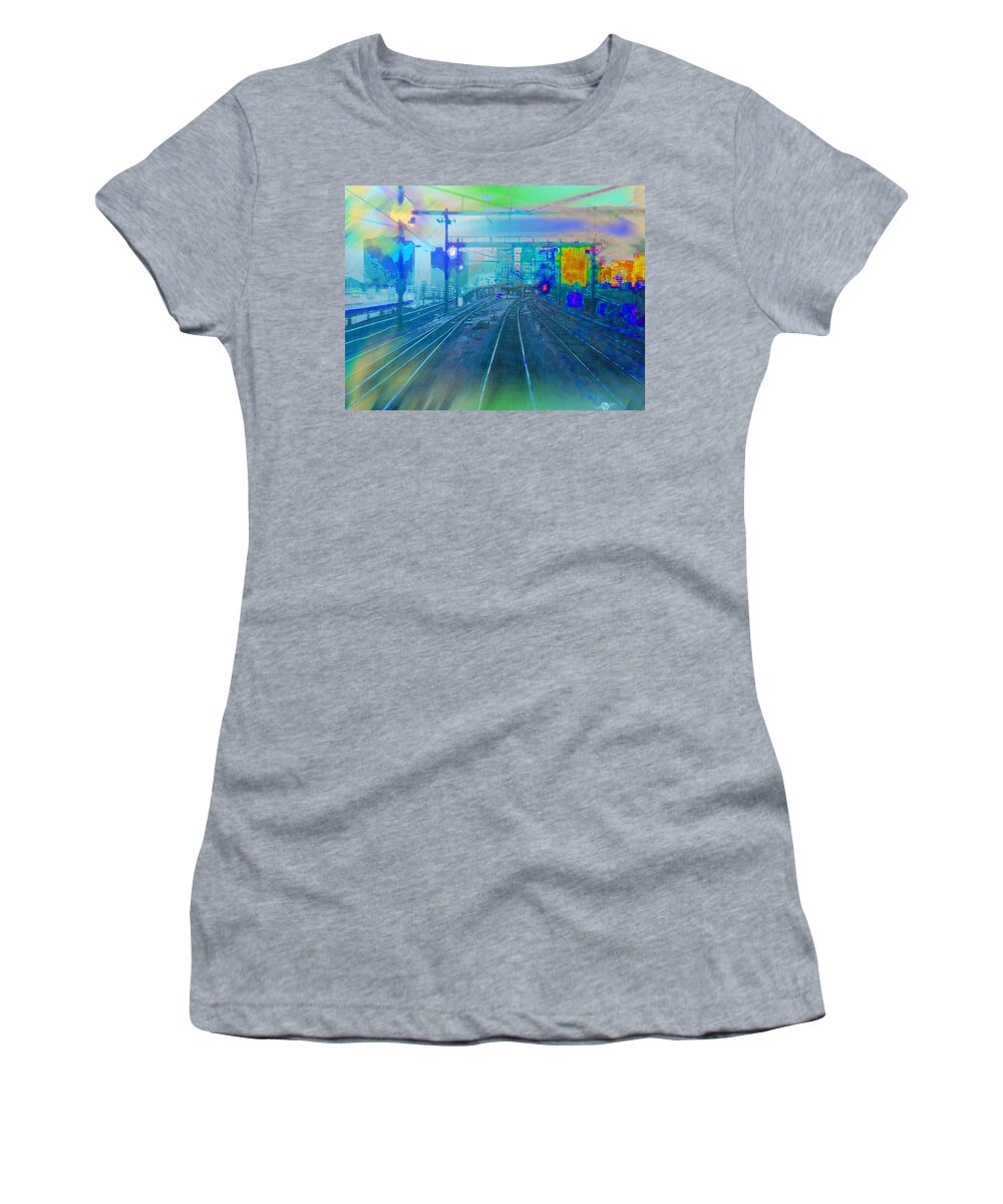 City Women's T-Shirt featuring the painting The Past Train 1 by Tony Rubino
