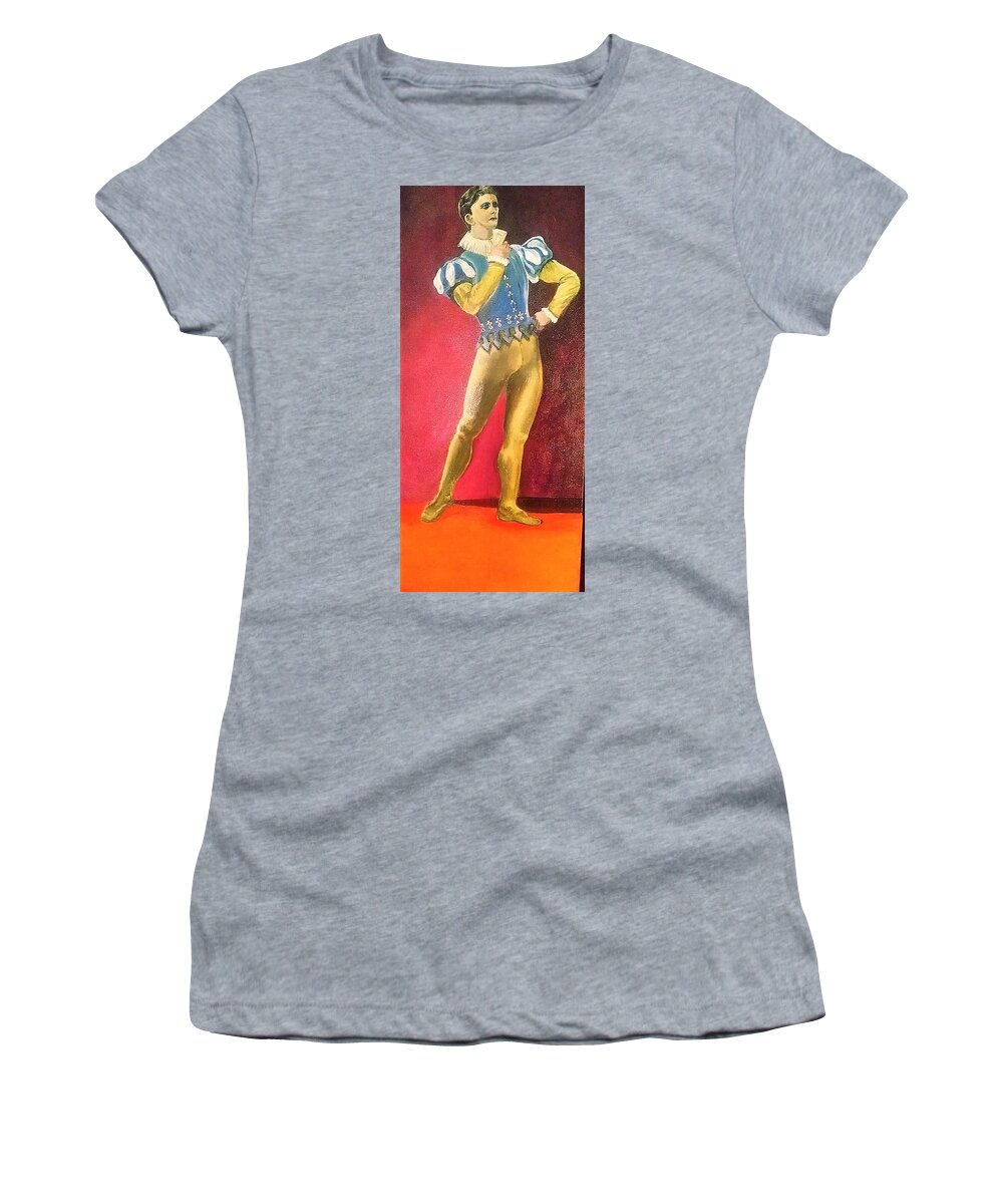 Male Dancer Women's T-Shirt featuring the painting the Pensive stance by Bill Whidden