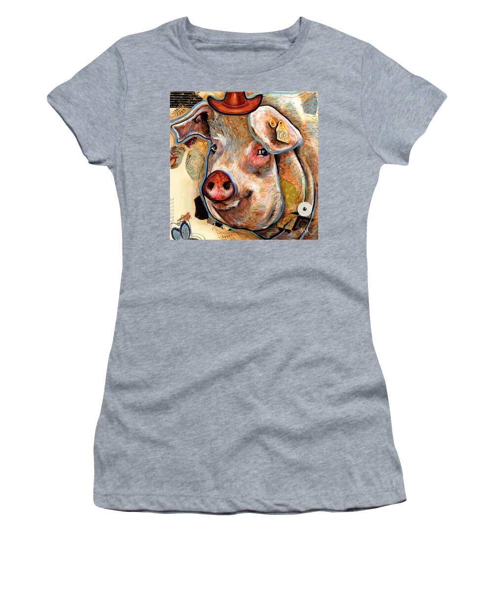 Country Critters Women's T-Shirt featuring the mixed media The Pig by Katia Von Kral
