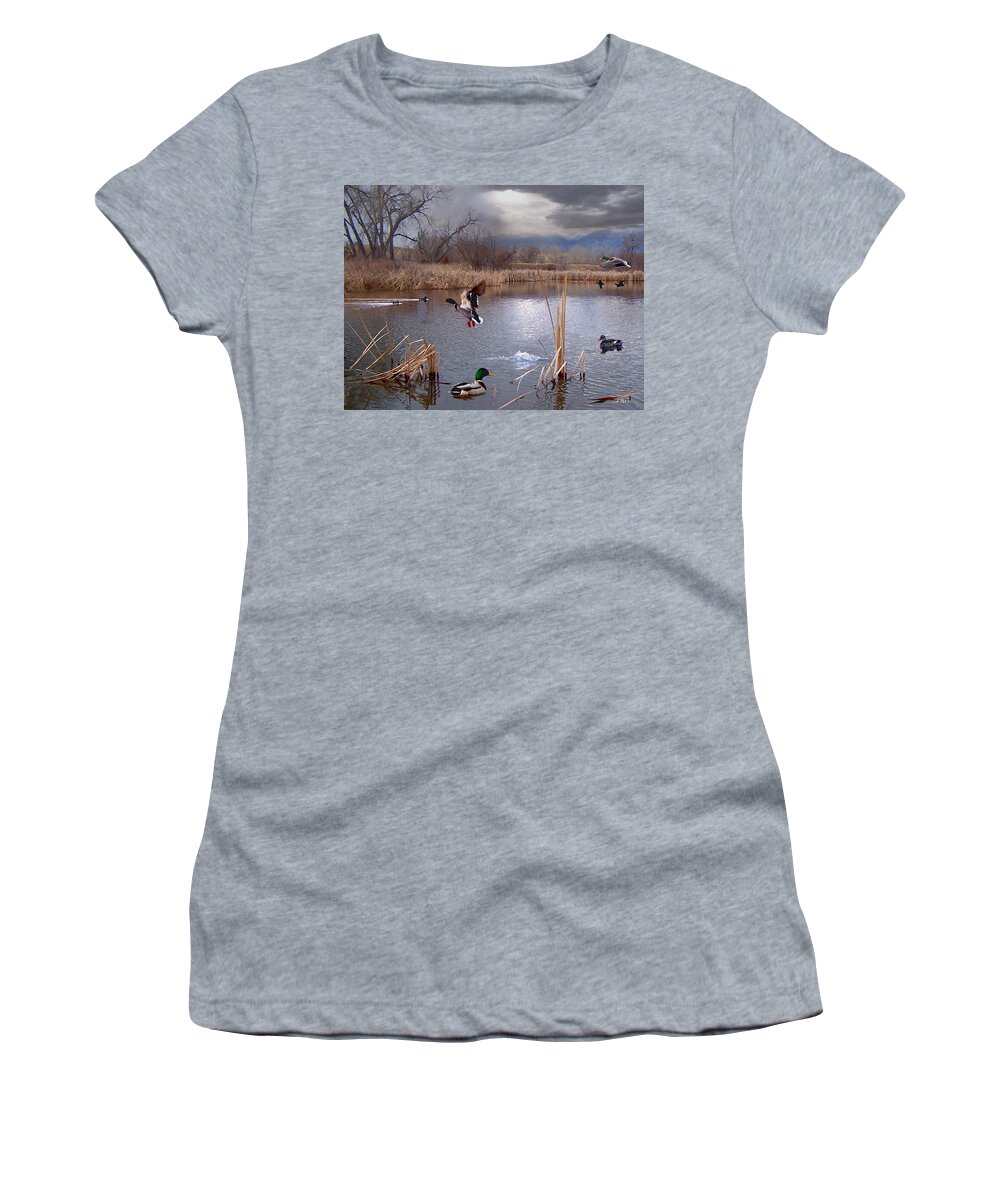 Ponds Women's T-Shirt featuring the mixed media The Pond by Bill Stephens