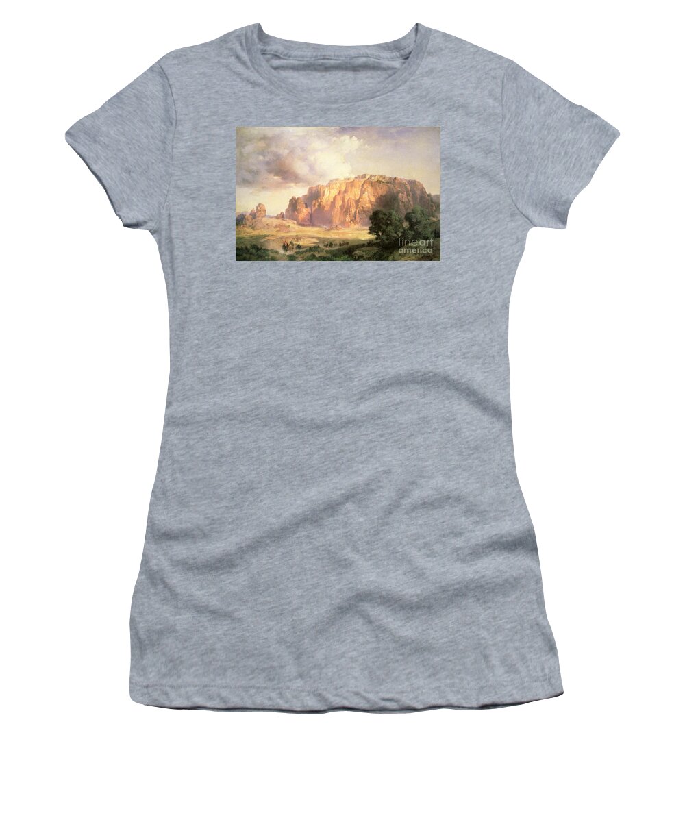 The Pueblo Of Acoma Women's T-Shirt featuring the painting The Pueblo of Acoma in New Mexico by Thomas Moran