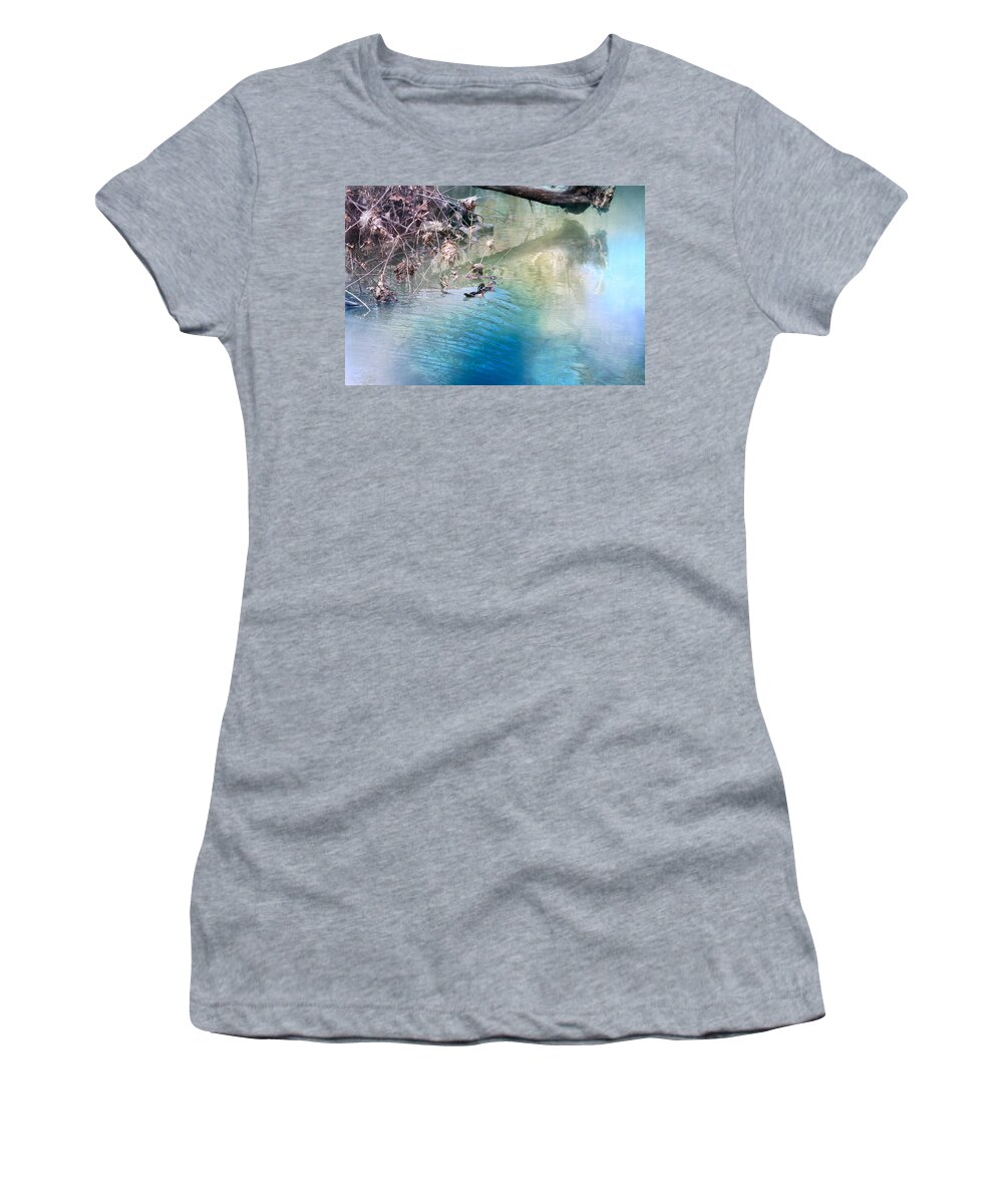 Ducks Women's T-Shirt featuring the photograph The Rainbow Reflection by Theresa Campbell