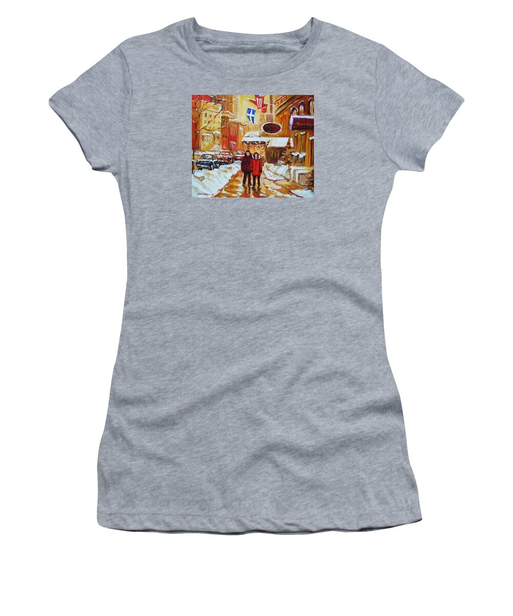 Streetscene Women's T-Shirt featuring the painting The Ritz Carlton by Carole Spandau