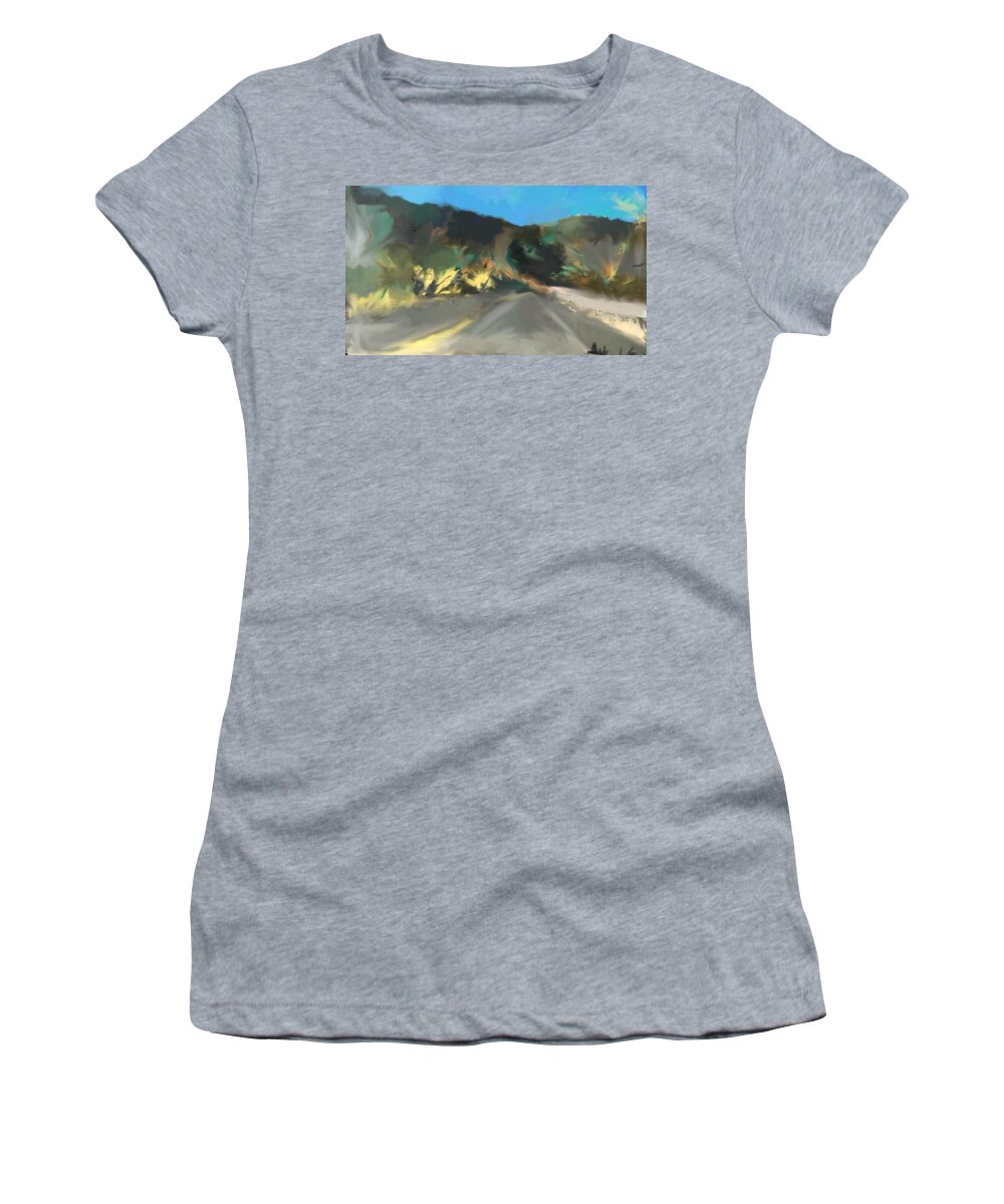 Landscape Women's T-Shirt featuring the painting The Road Through Davis Mountains #2 by Angela Weddle