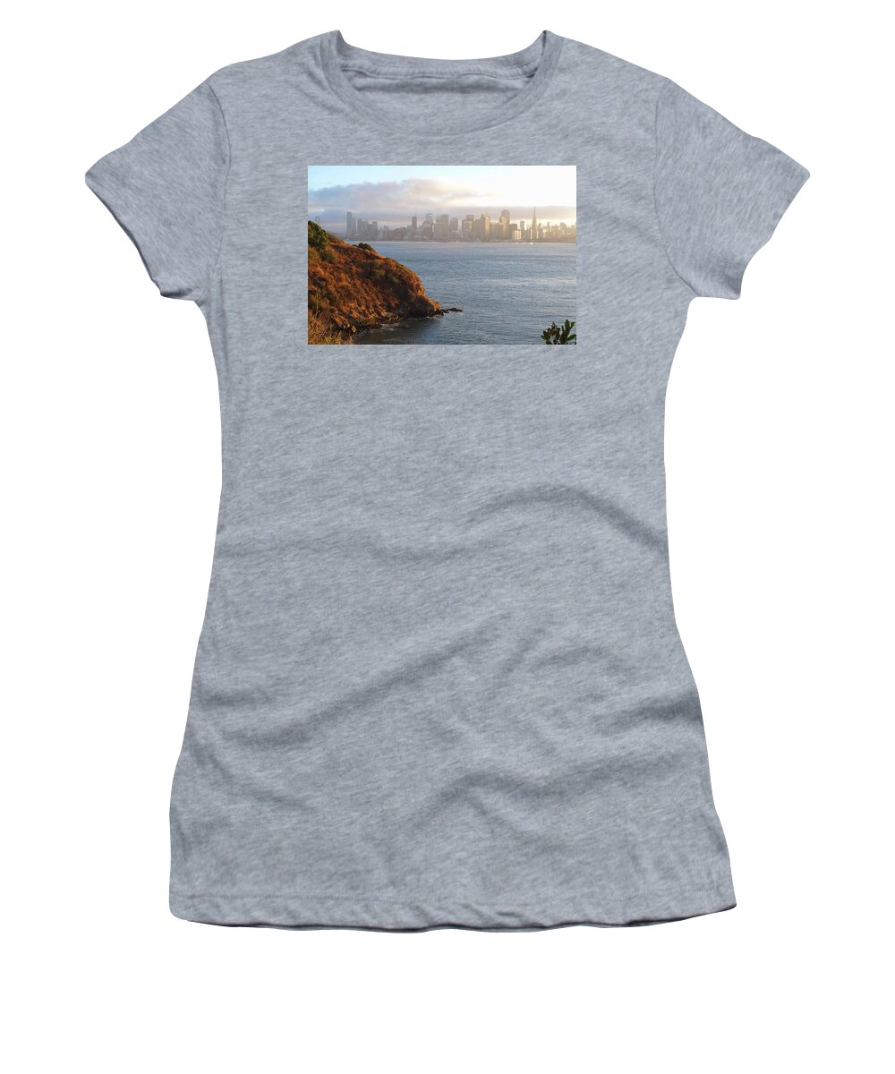 San Women's T-Shirt featuring the photograph The San Francisco Skyline From Treasure Island by Toby McGuire