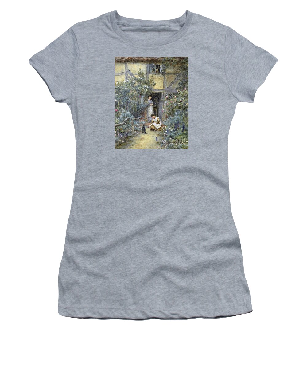 Helen Allingham - The Saucer Of Milk. Beautiful House Women's T-Shirt featuring the painting The Saucer of Milk by Helen Allingham