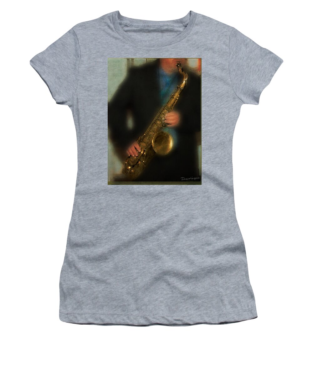 Sax Player Women's T-Shirt featuring the photograph Saxman by Terri Harper